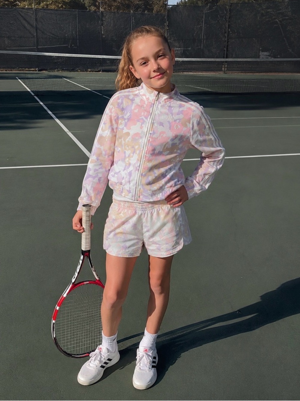 Adidas Girls 2-Piece Pastel Camo Track Jacket & Shorts Set | Size 10-12